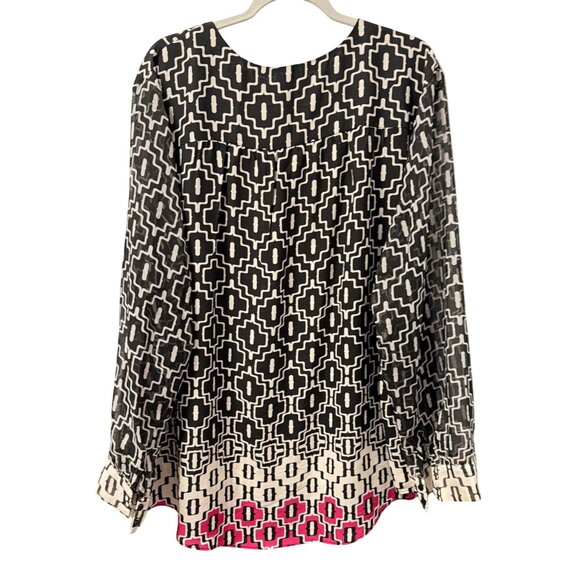 Cato Womens Geometric Print Long Sleeve Blouse Sz 26/28W Polyester Black/White/P - Picture 9 of 12